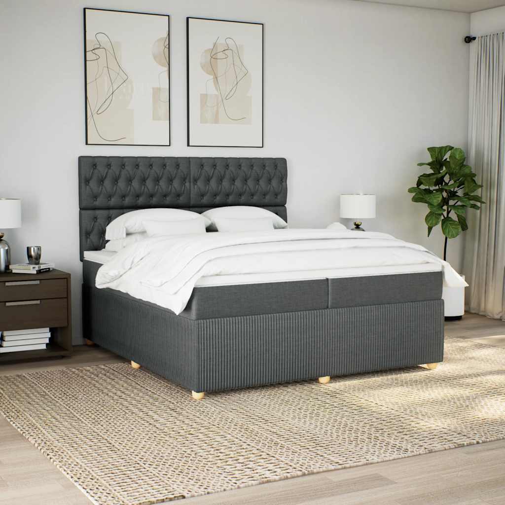 Giroletto a Molle con Materasso Grigio Scuro 200x200 cm Tessuto