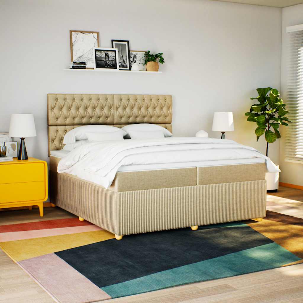 Giroletto a Molle con Materasso Crema 200x200 cm in Tessuto