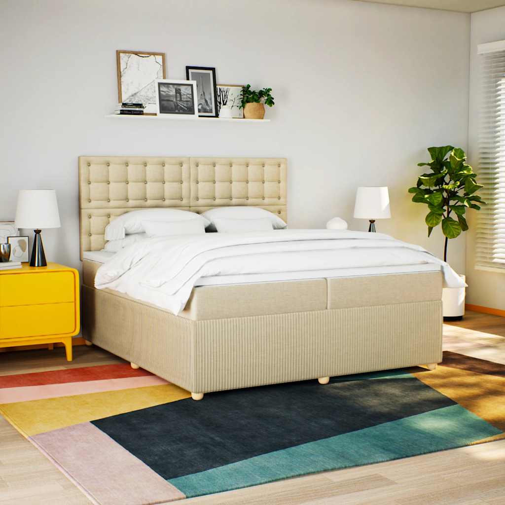 Giroletto a Molle con Materasso Crema 200x200 cm in Tessuto