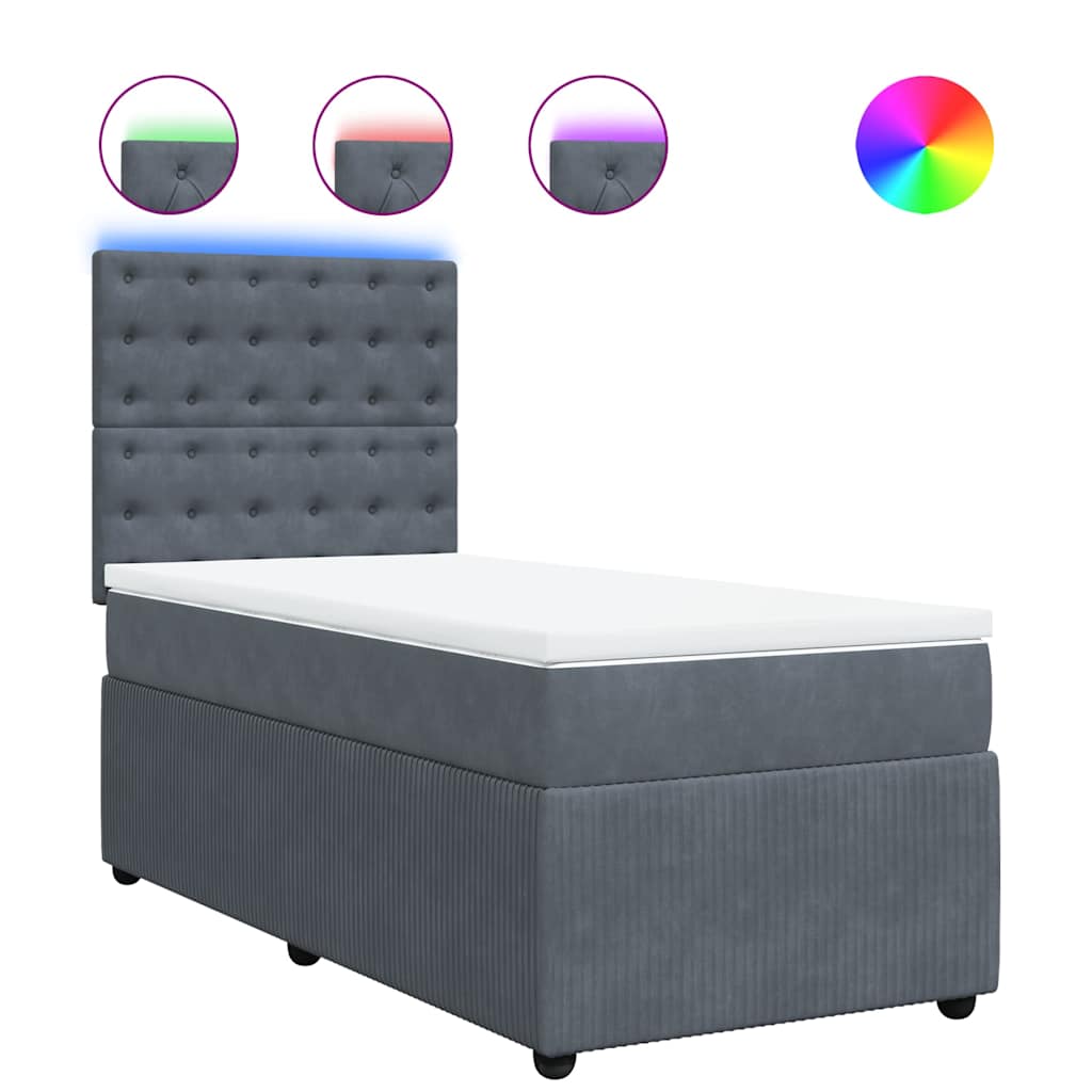 Giroletto a Molle con Materasso Grigio Scuro 90x190 cm Velluto