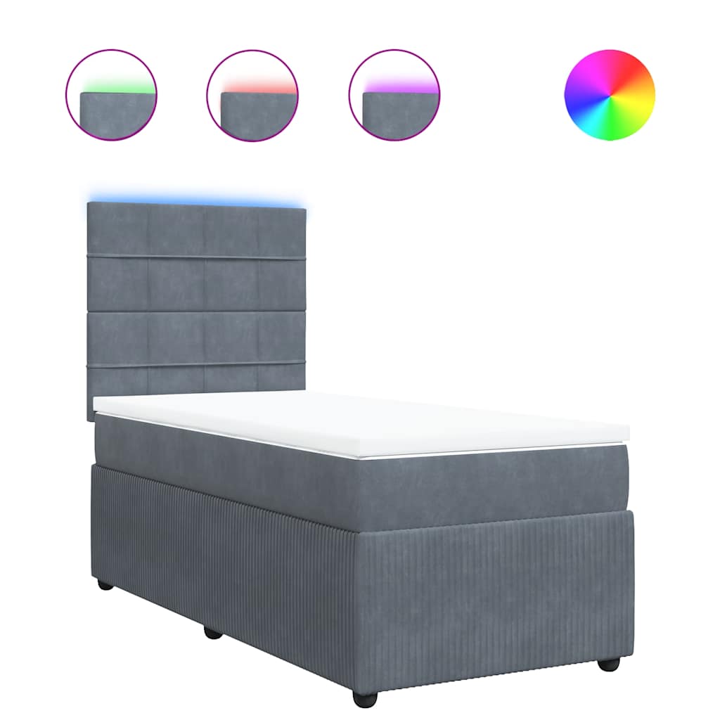 Giroletto a Molle con Materasso Grigio Scuro 100x200 cm Velluto