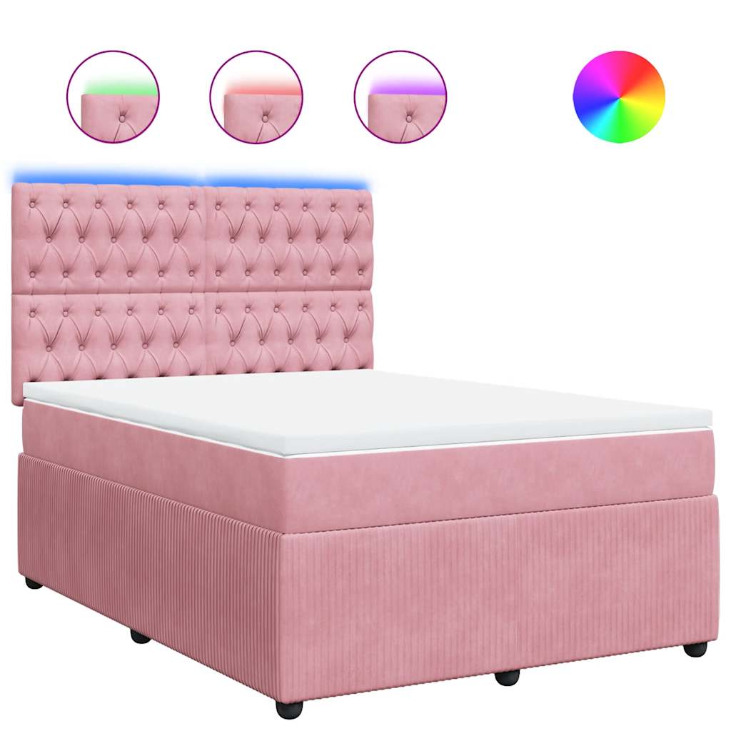 Giroletto a Molle con Materasso Rosa 140x190 cm in Velluto | homemem39