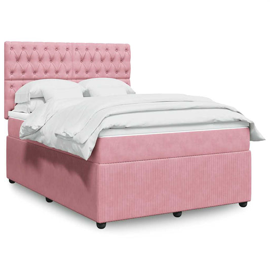 Giroletto a Molle con Materasso Rosa 140x190 cm in Velluto | homemem39