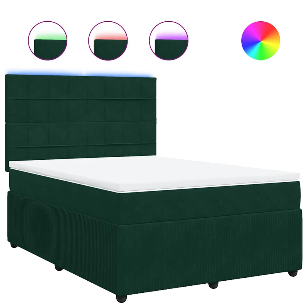 Giroletto a Molle con Materasso Verde Scuro 140x200 cm Velluto