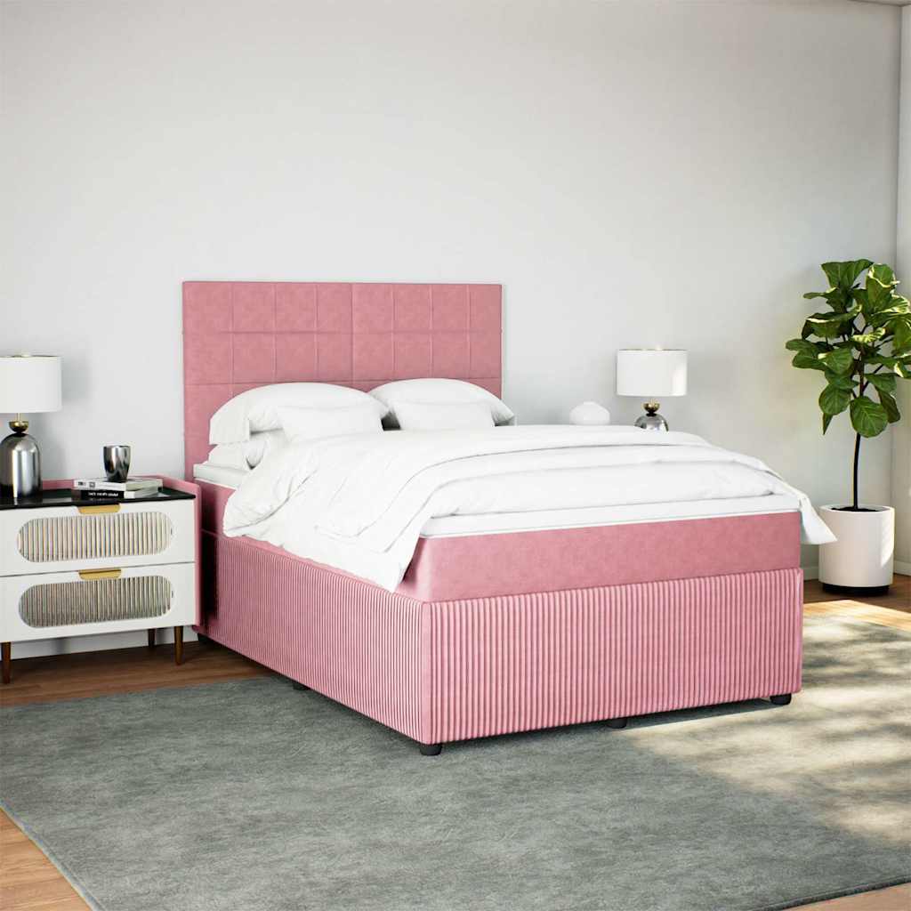 Giroletto a Molle con Materasso Rosa 140x200 cm in Velluto - homemem39