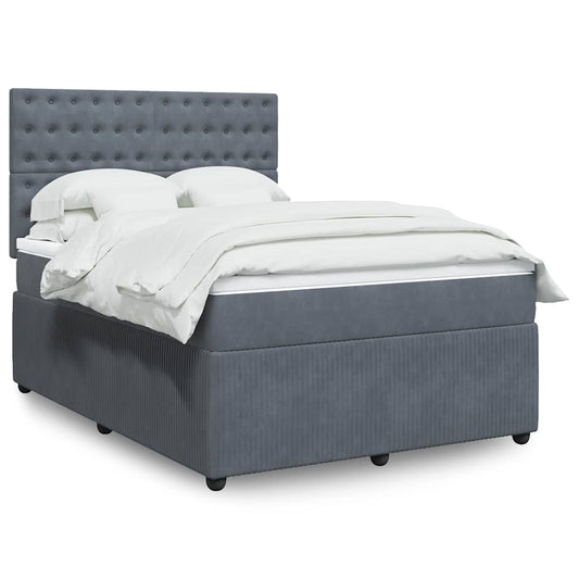 Giroletto a Molle con Materasso Grigio Scuro 140x200 cm Velluto