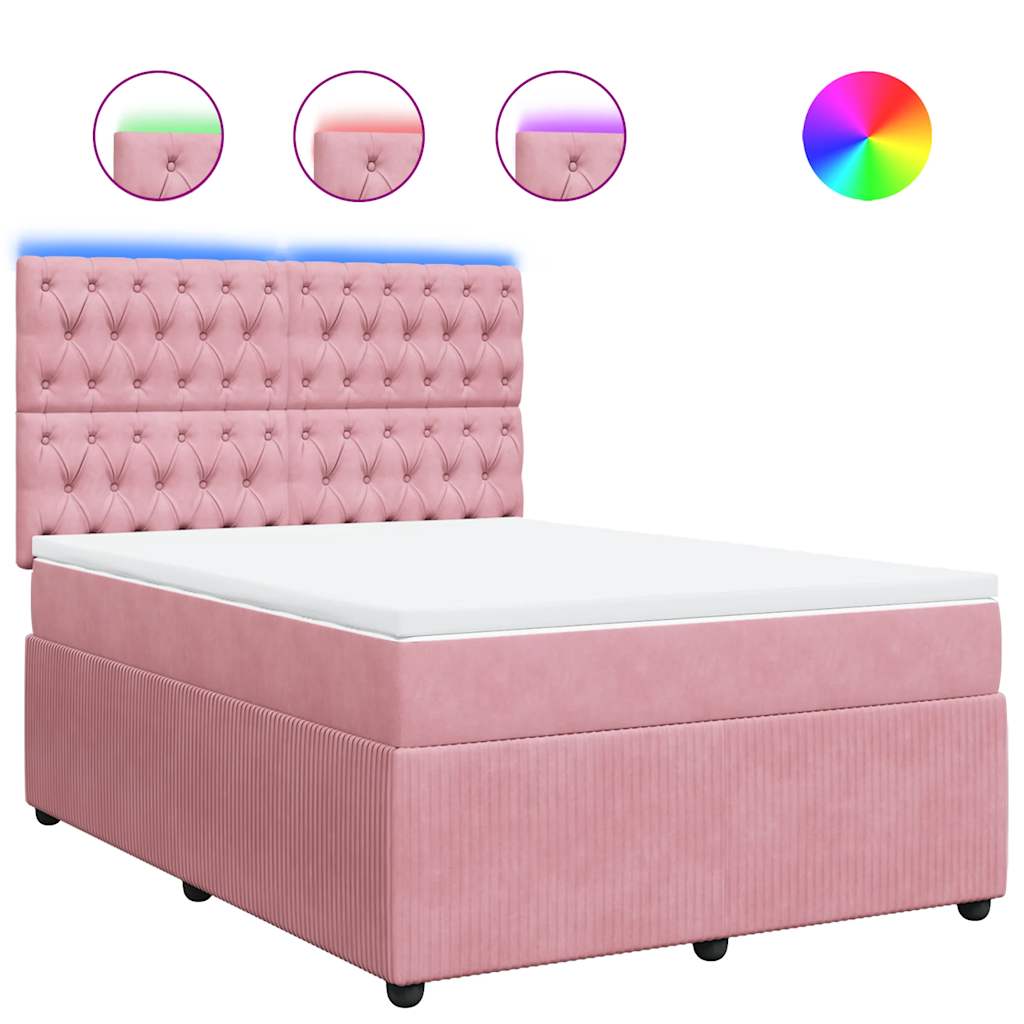 Giroletto a Molle con Materasso Rosa 160x200 cm in Velluto