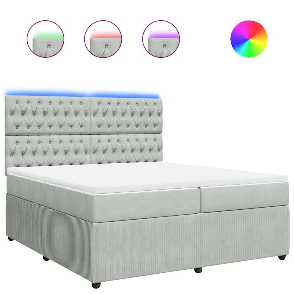 Giroletto a Molle con Materasso Grigio Chiaro 200x200cm Velluto