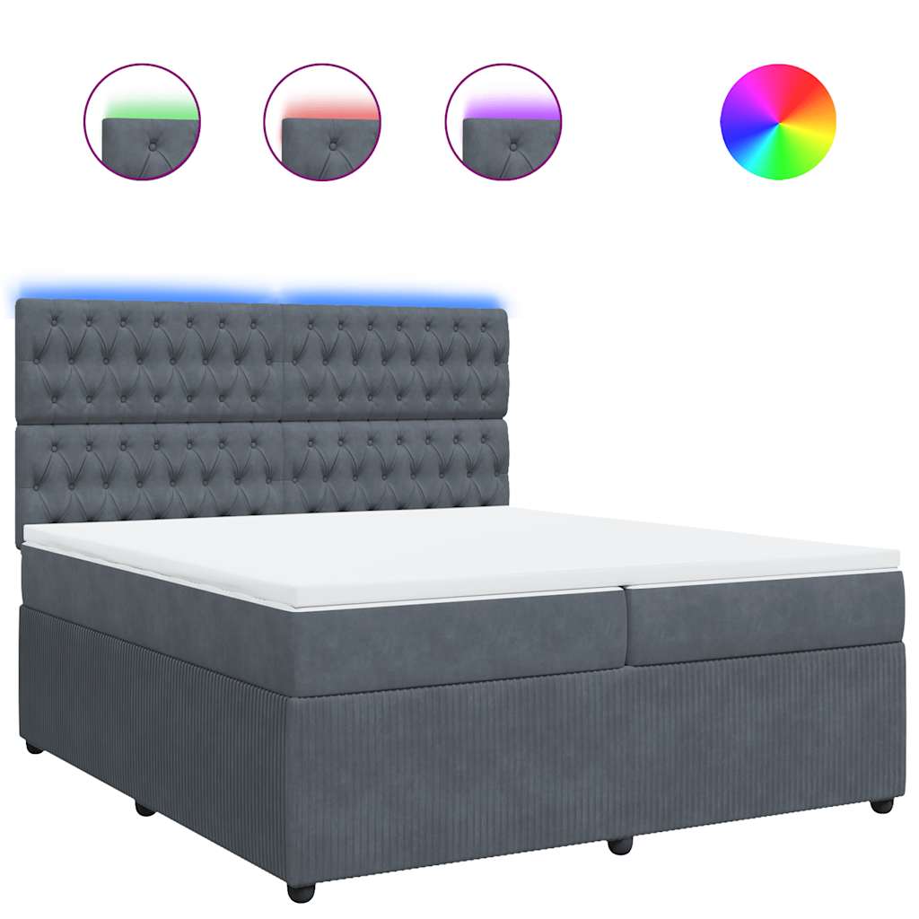 Giroletto a Molle con Materasso Grigio Scuro 200x200 cm Velluto