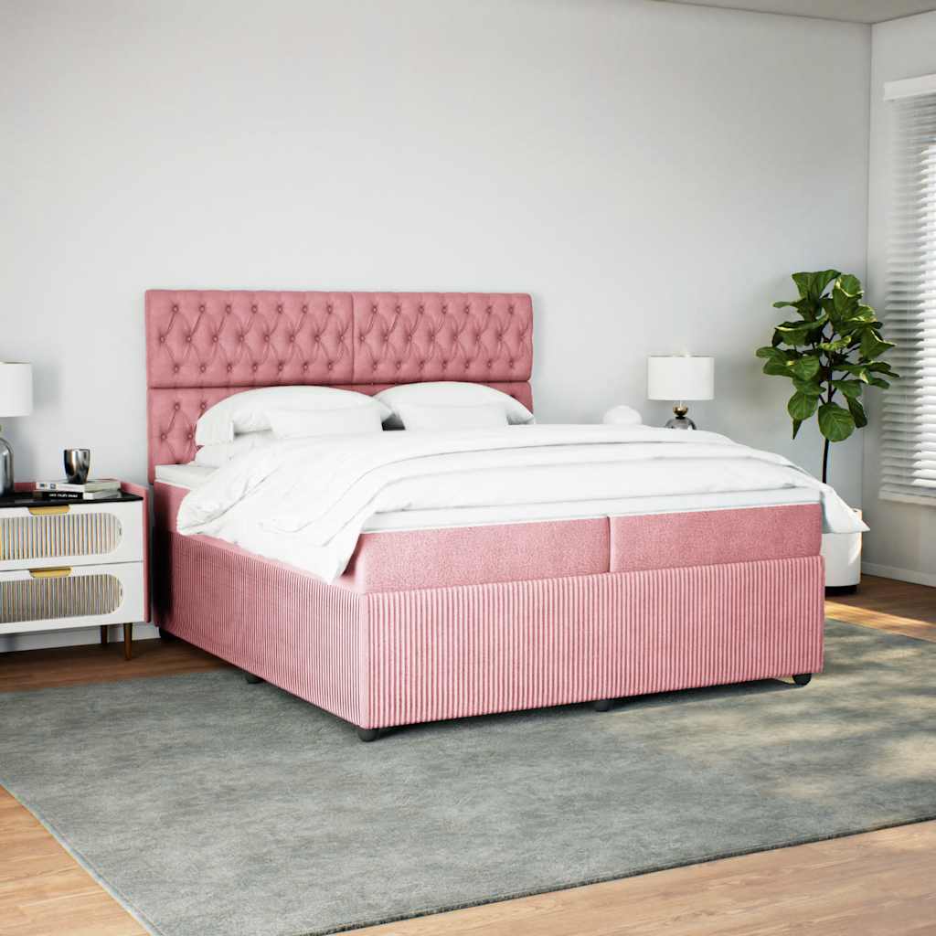 Giroletto a Molle con Materasso Rosa 200x200 cm in Velluto - homemem39