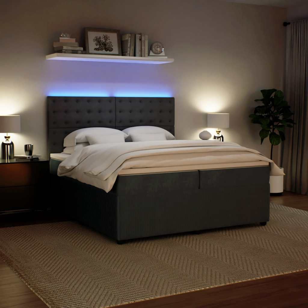 Giroletto a Molle con Materasso Grigio Scuro 200x200 cm Velluto