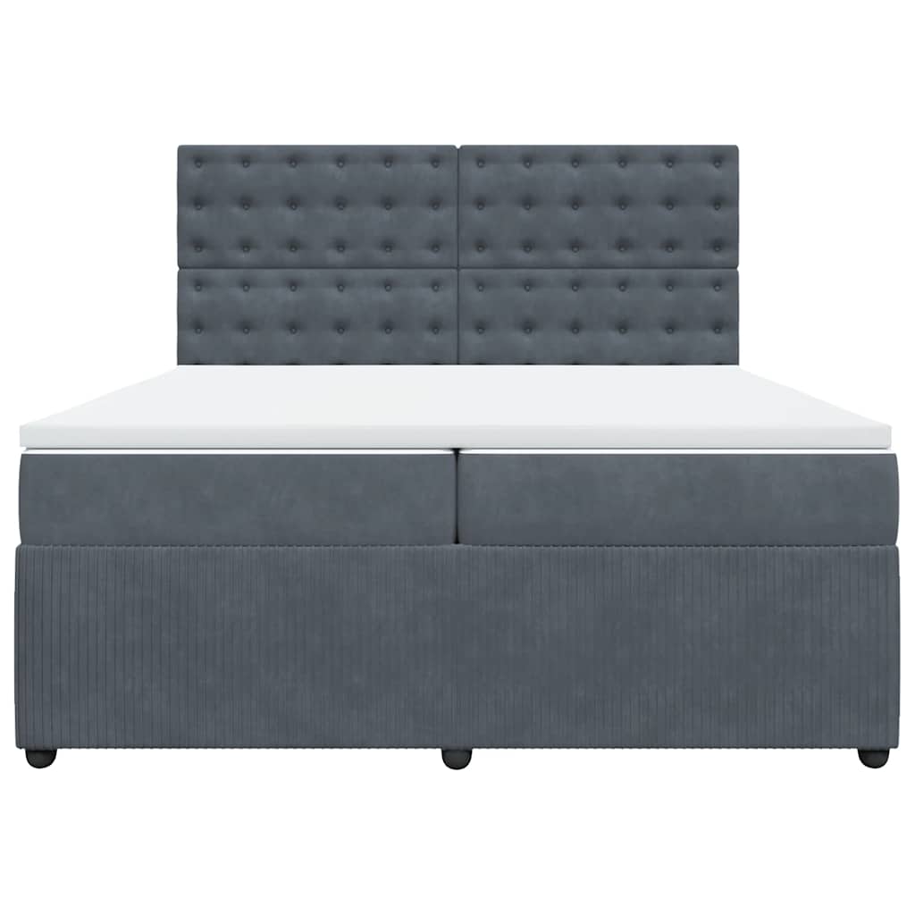 Giroletto a Molle con Materasso Grigio Scuro 200x200 cm Velluto