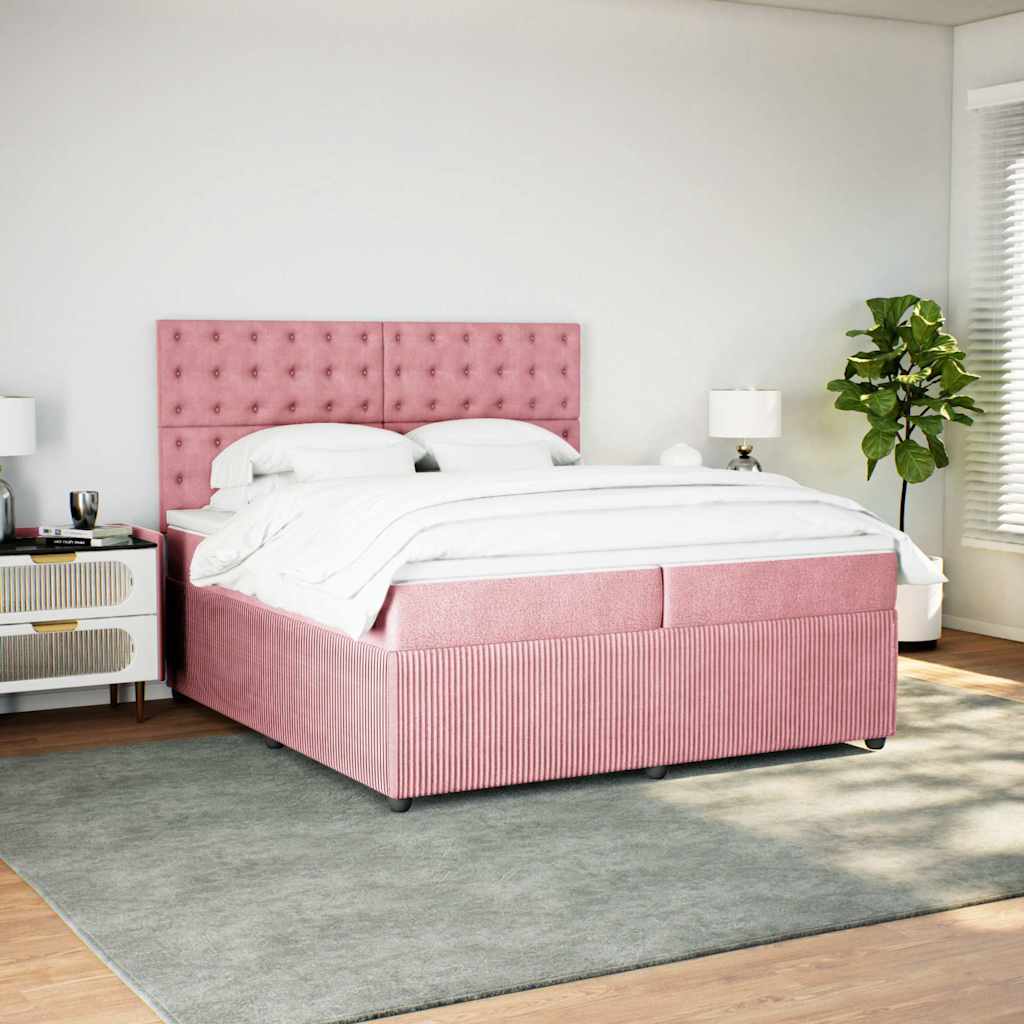 Giroletto a Molle con Materasso Rosa 200x200 cm in Velluto - homemem39