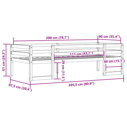 Giroletto per Bambini Bianco 90x200cm in Legno Massello di Pino | homemem39