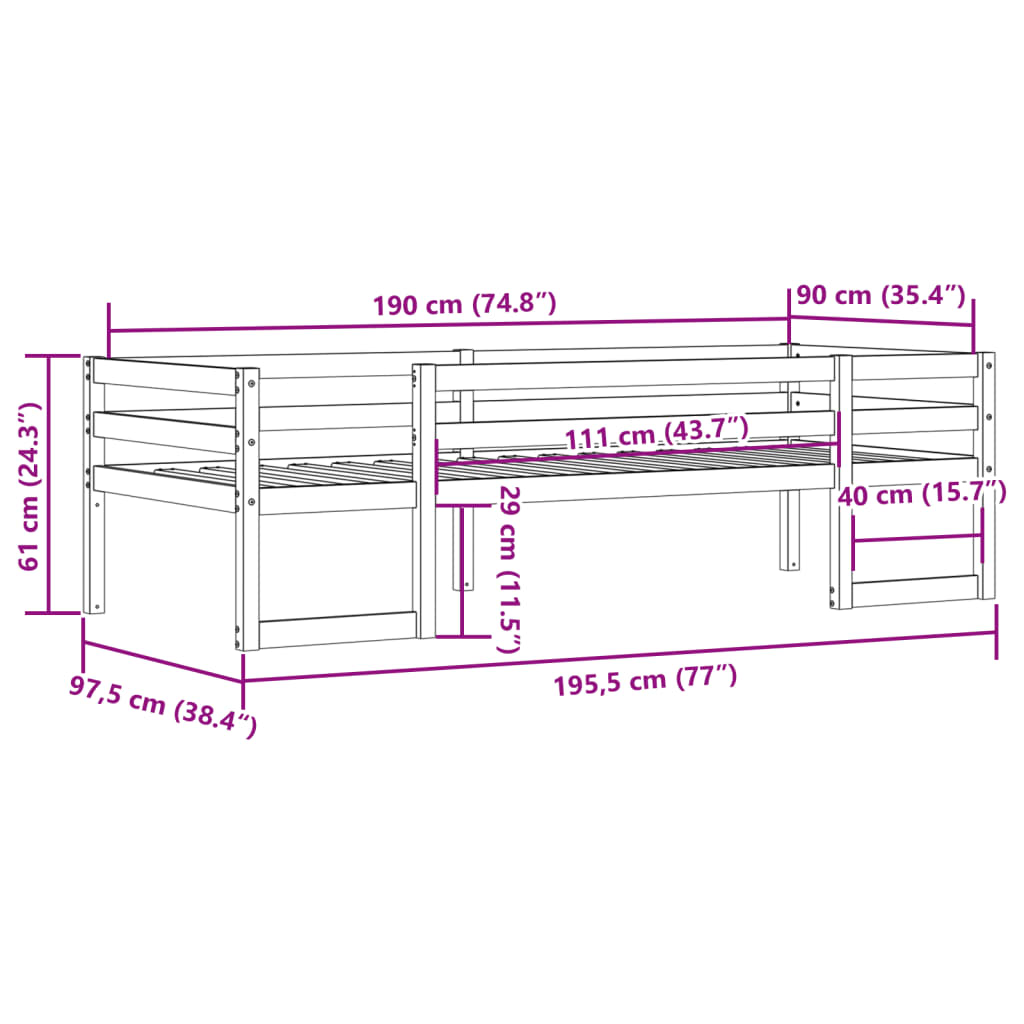 Giroletto per Bambini Bianco 90x190cm in Legno Massello di Pino | homemem39
