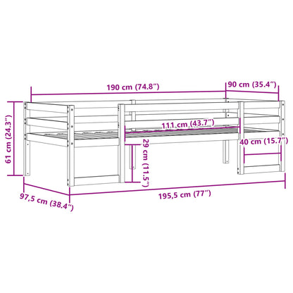 Giroletto per Bambini Bianco 90x190cm in Legno Massello di Pino | homemem39