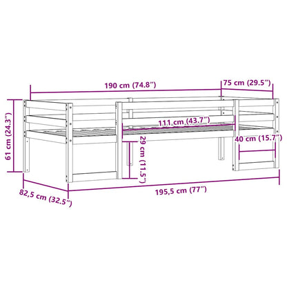 Giroletto per Bambini Bianco 75x190cm in Legno Massello di Pino | homemem39
