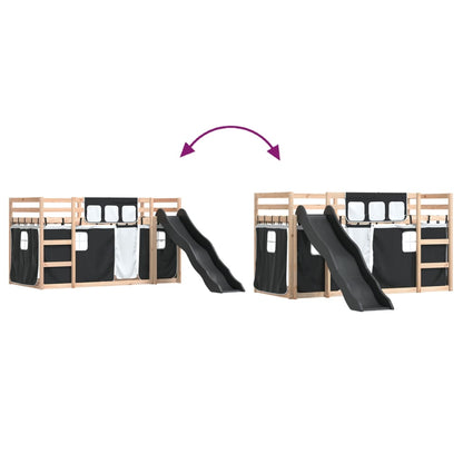 Letto a Castello con Scivolo e Tende Bianco e Nero 90x200 cm - homemem39