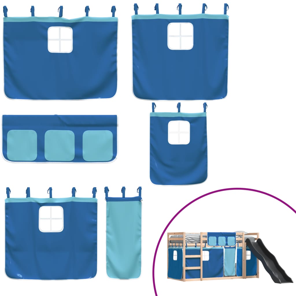 Letto a Castello con Scivolo e Tende Blu 90x200 cm - homemem39