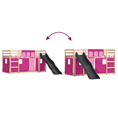 Letto a Castello con Scivolo e Tende Rosa 90x200 cm - homemem39