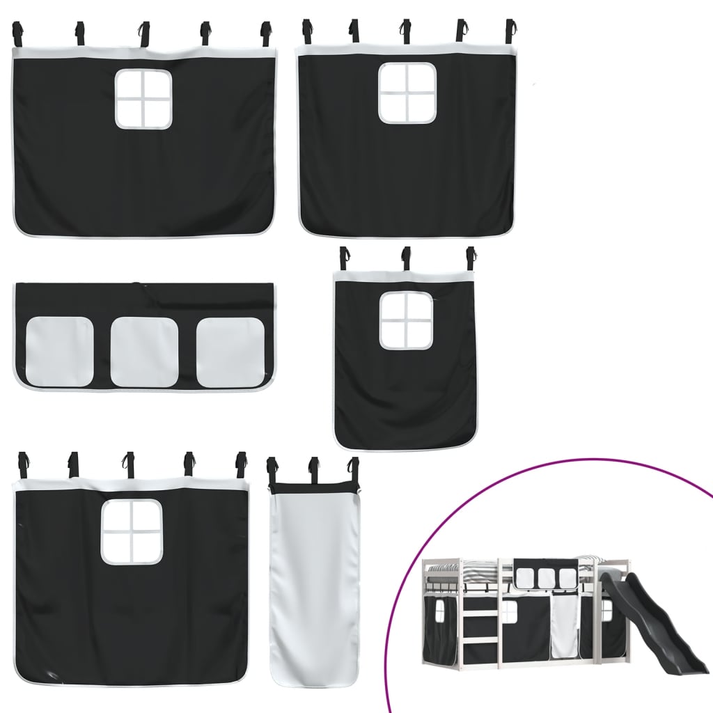 Letto a Castello con Scivolo e Tende Bianco e Nero 90x200 cm - homemem39