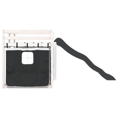 Letto a Castello con Scivolo e Tende Bianco e Nero 90x200 cm - homemem39