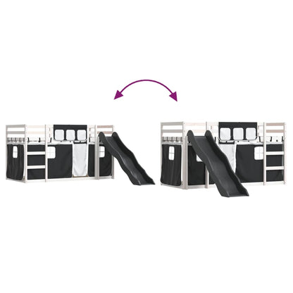 Letto a Castello con Scivolo e Tende Bianco e Nero 90x200 cm - homemem39