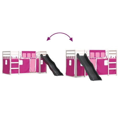Letto a Castello con Scivolo e Tende Rosa 90x200 cm - homemem39