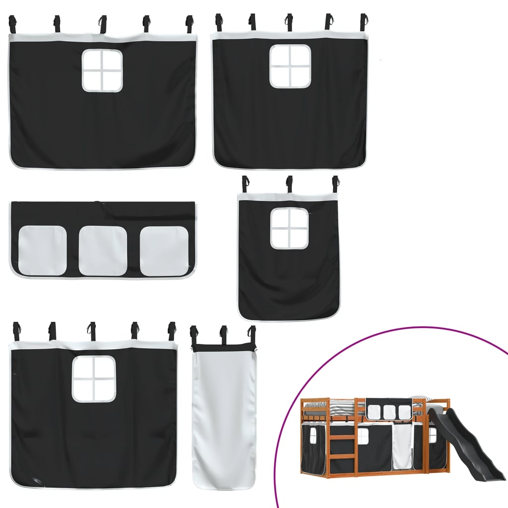 Letto a Castello con Scivolo e Tende Bianco e Nero 90x200 cm - homemem39