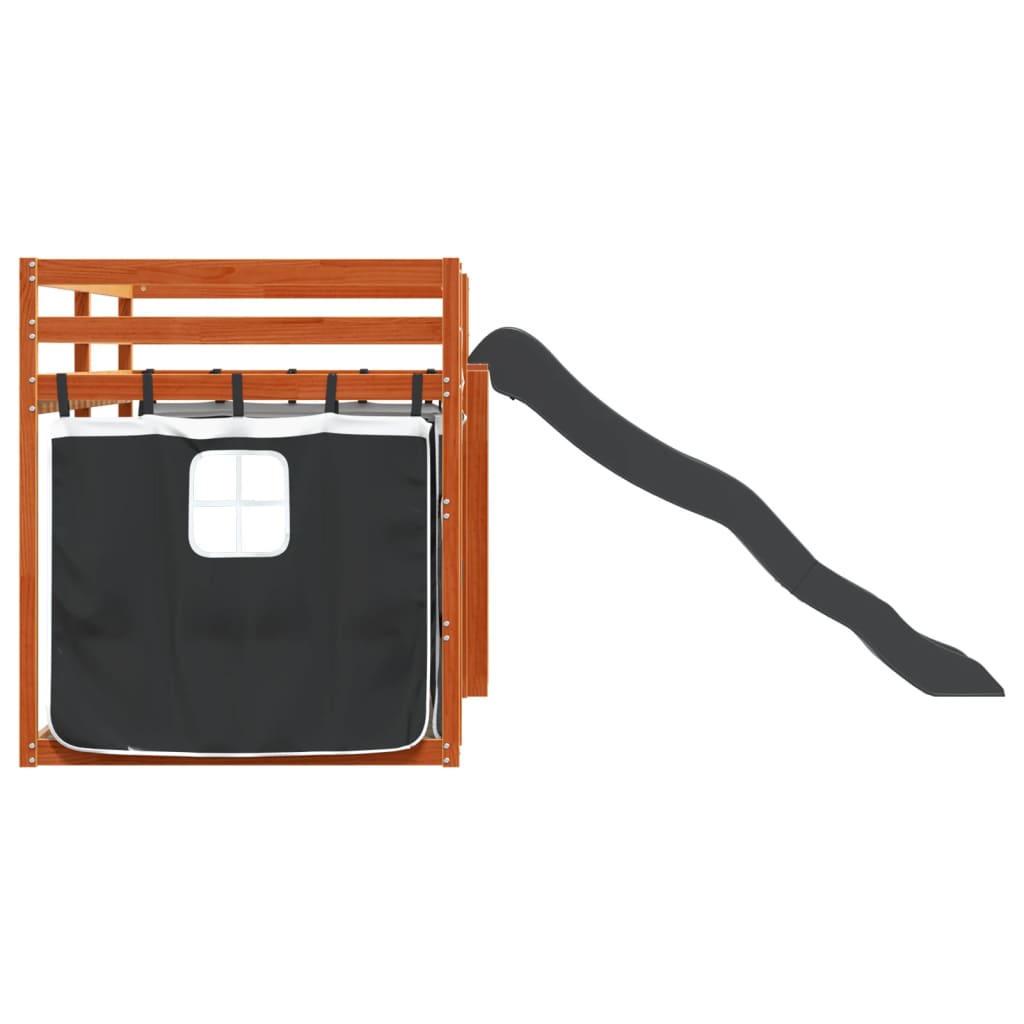 Letto a Castello con Scivolo e Tende Bianco e Nero 90x200 cm - homemem39