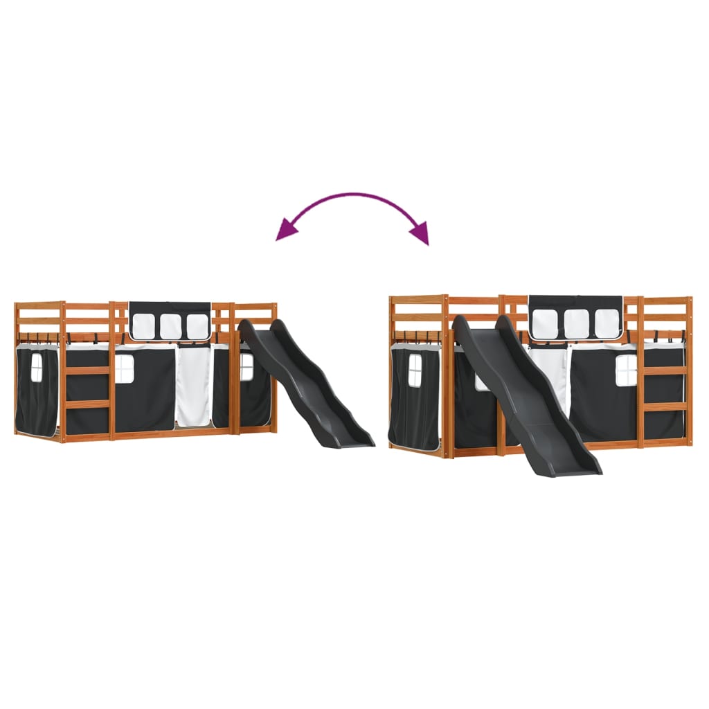 Letto a Castello con Scivolo e Tende Bianco e Nero 90x200 cm - homemem39