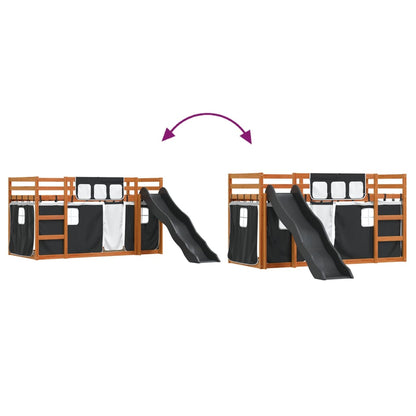 Letto a Castello con Scivolo e Tende Bianco e Nero 90x200 cm - homemem39