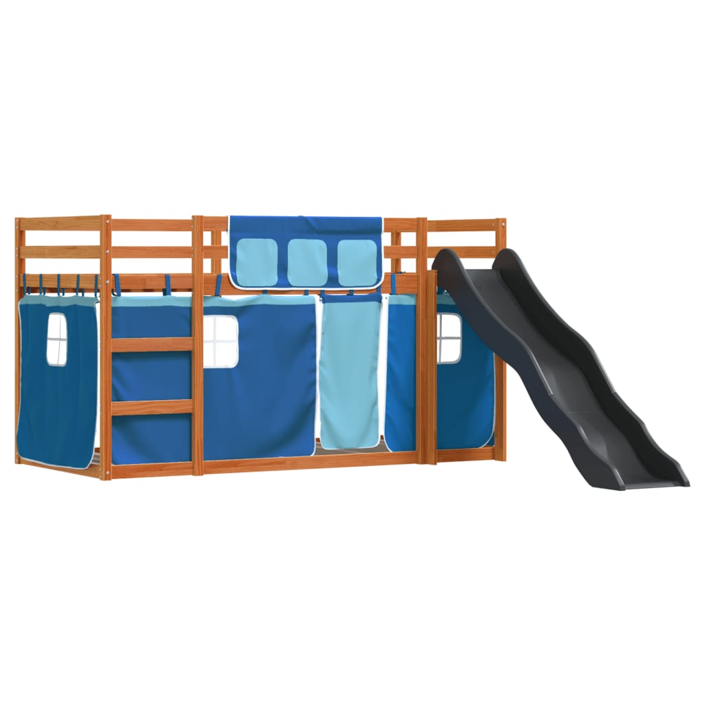 Letto a Castello con Scivolo e Tende Blu 90x200 cm - homemem39
