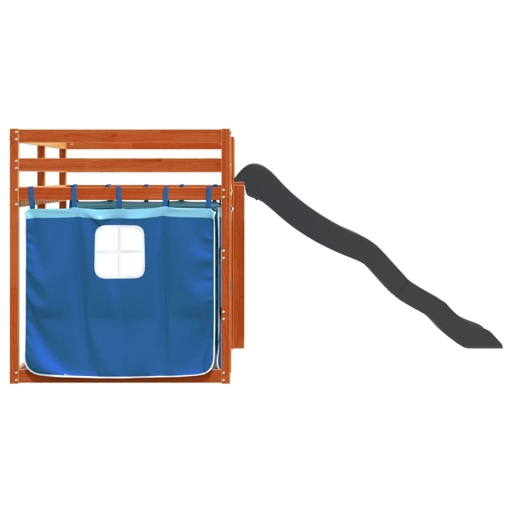 Letto a Castello con Scivolo e Tende Blu 90x200 cm - homemem39