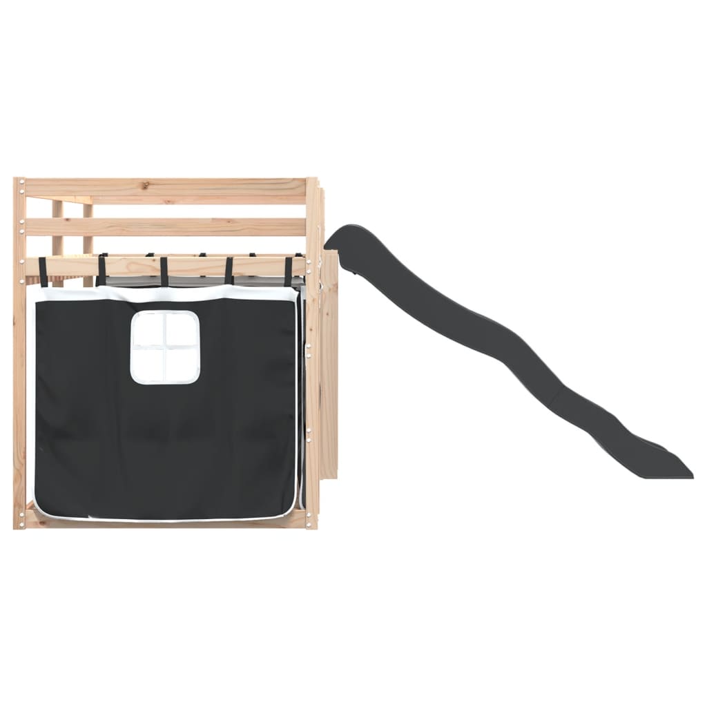 Letto a Castello con Scivolo e Tende Bianco e Nero 80x200 cm - homemem39