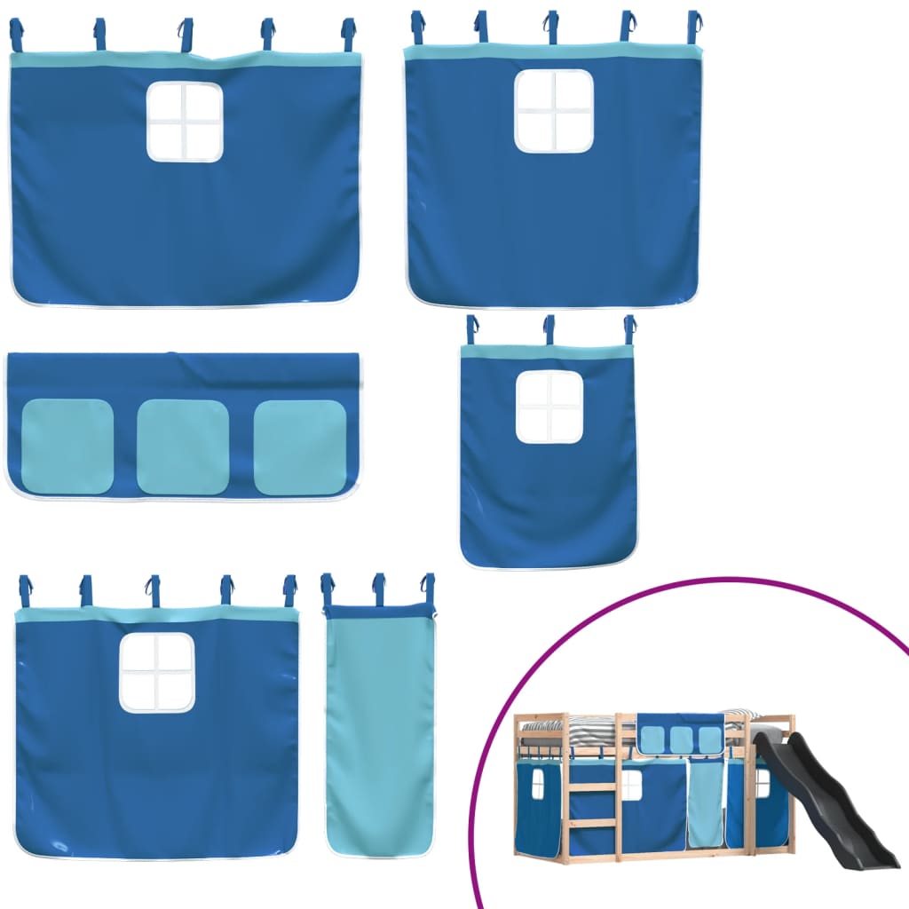 Letto a Castello con Scivolo e Tende Blu 80x200 cm - homemem39