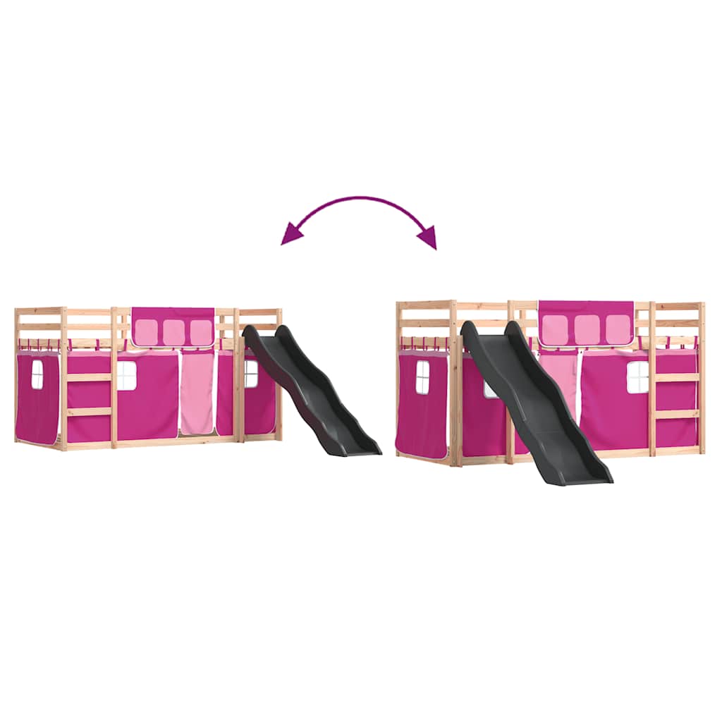 Letto a Castello con Scivolo e Tende Rosa 80x200 cm - homemem39