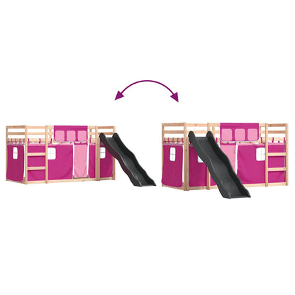 Letto a Castello con Scivolo e Tende Rosa 80x200 cm - homemem39