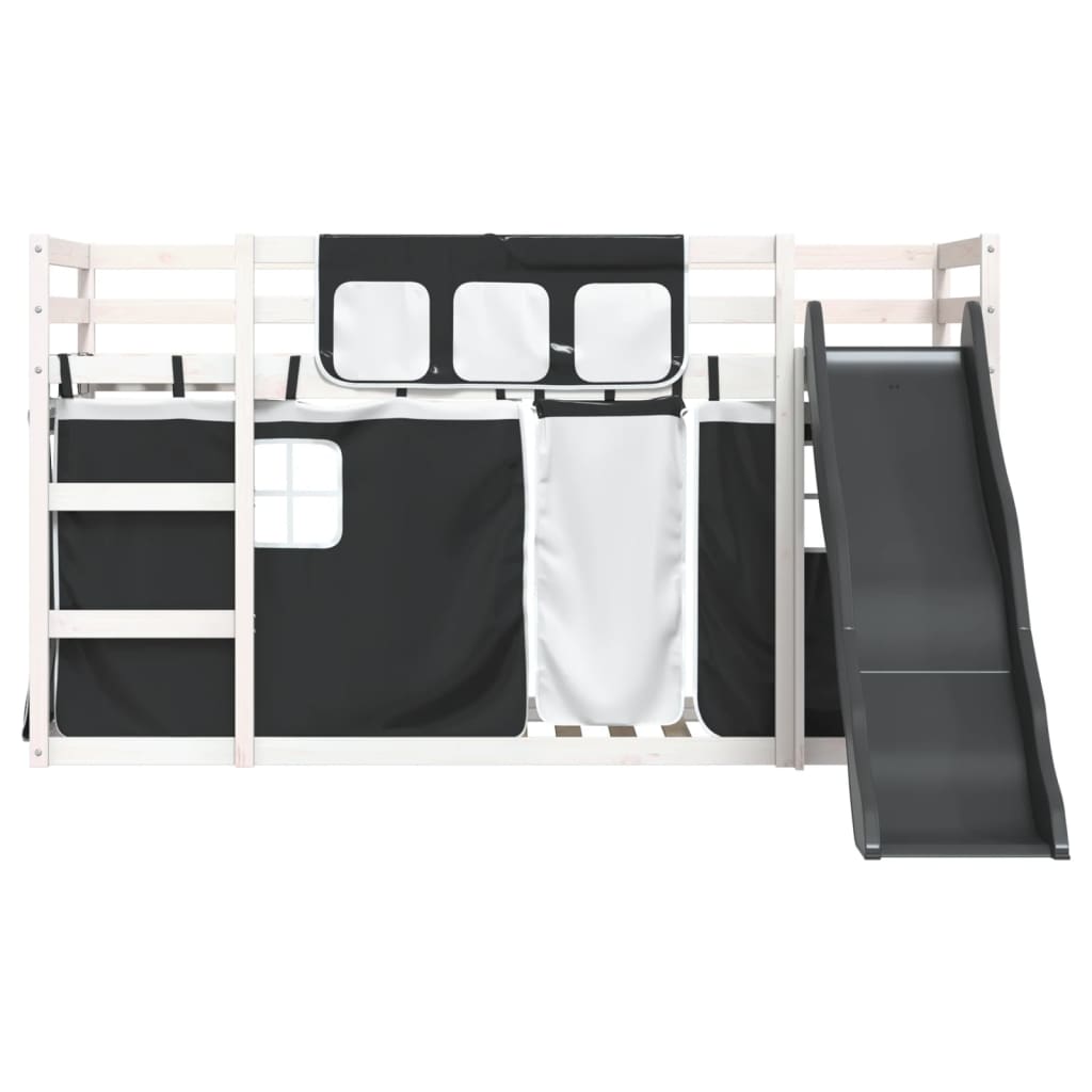 Letto a Castello con Scivolo e Tende Bianco e Nero 80x200 cm - homemem39