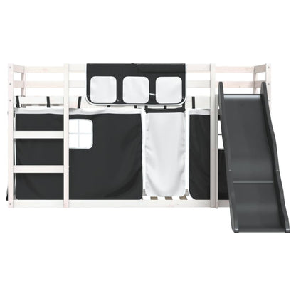 Letto a Castello con Scivolo e Tende Bianco e Nero 80x200 cm - homemem39