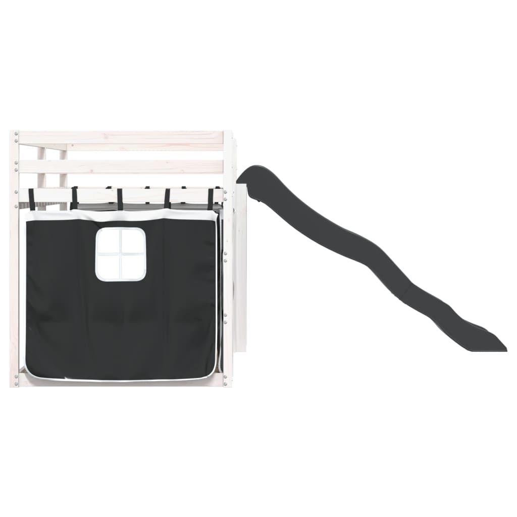 Letto a Castello con Scivolo e Tende Bianco e Nero 80x200 cm - homemem39