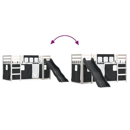 Letto a Castello con Scivolo e Tende Bianco e Nero 80x200 cm - homemem39