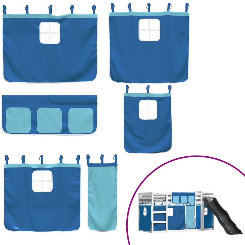 Letto a Castello con Scivolo e Tende Blu 80x200 cm - homemem39