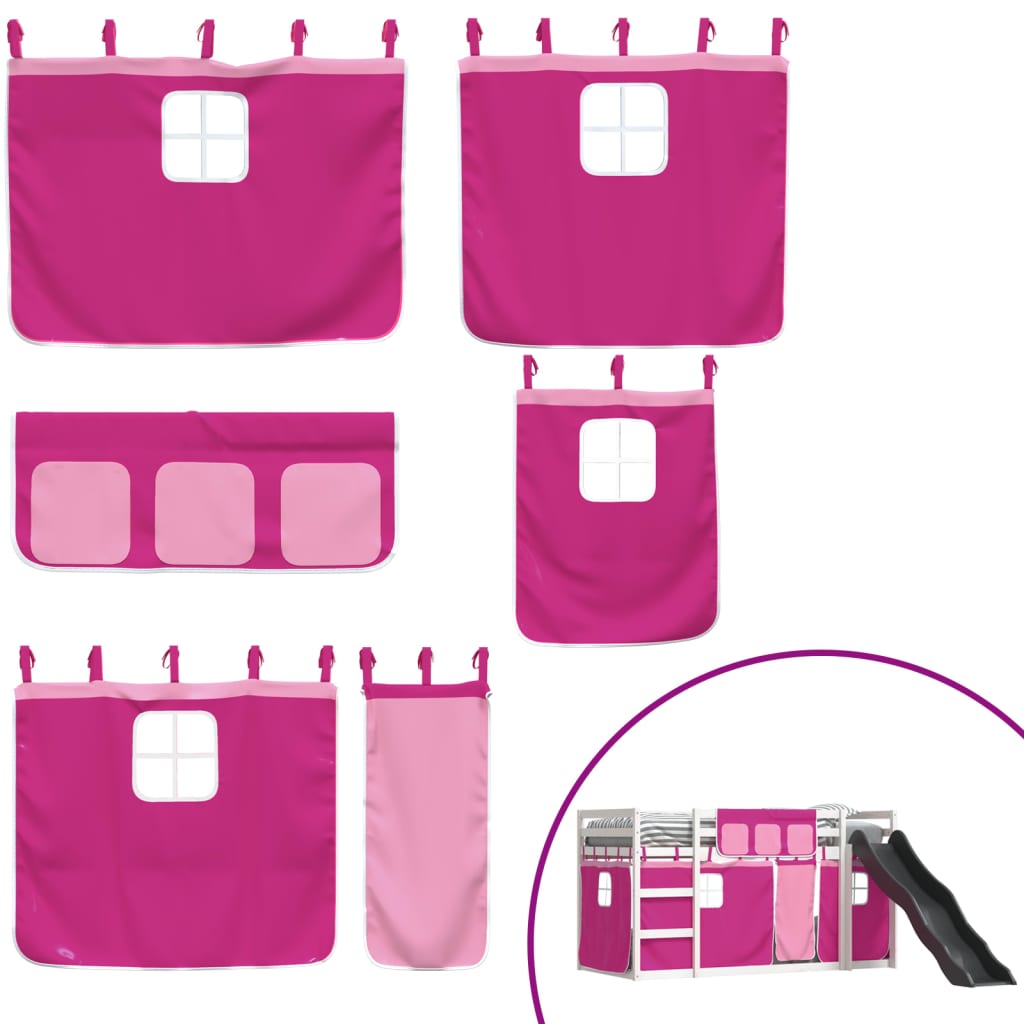 Letto a Castello con Scivolo e Tende Rosa 80x200 cm - homemem39