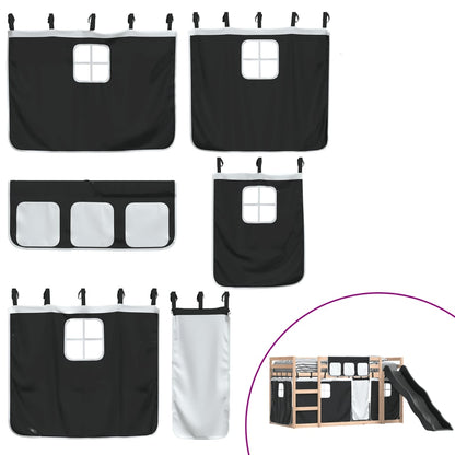 Letto a Castello con Scivolo e Tende Bianco e Nero 80x200 cm - homemem39