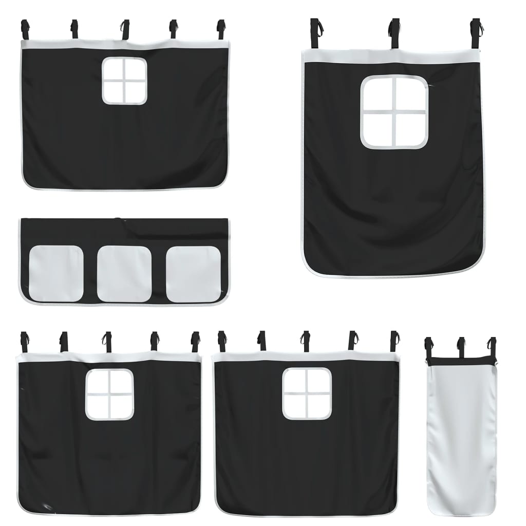 Letto a Castello con Scivolo e Tende Bianco e Nero 80x200 cm - homemem39