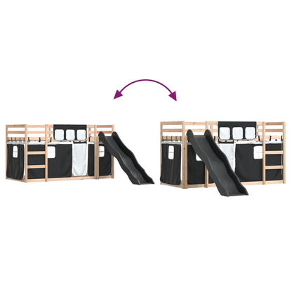 Letto a Castello con Scivolo e Tende Bianco e Nero 80x200 cm - homemem39