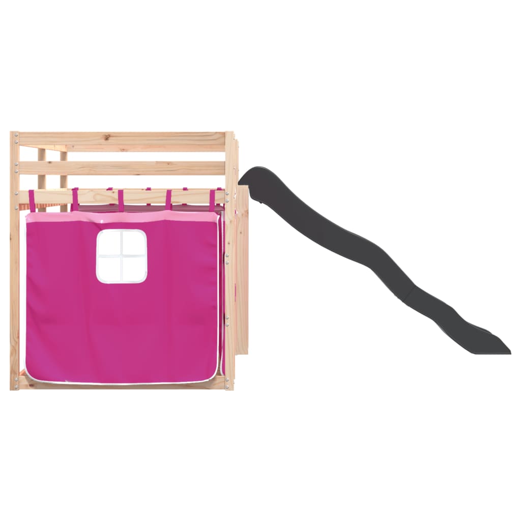 Letto a Castello con Scivolo e Tende Rosa 90x190 cm - homemem39
