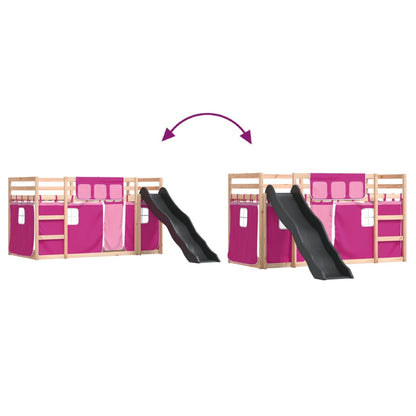 Letto a Castello con Scivolo e Tende Rosa 90x190 cm - homemem39