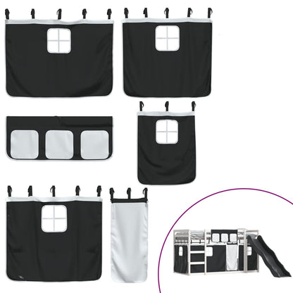 Letto a Castello con Scivolo e Tende Bianco e Nero 80x200 cm - homemem39